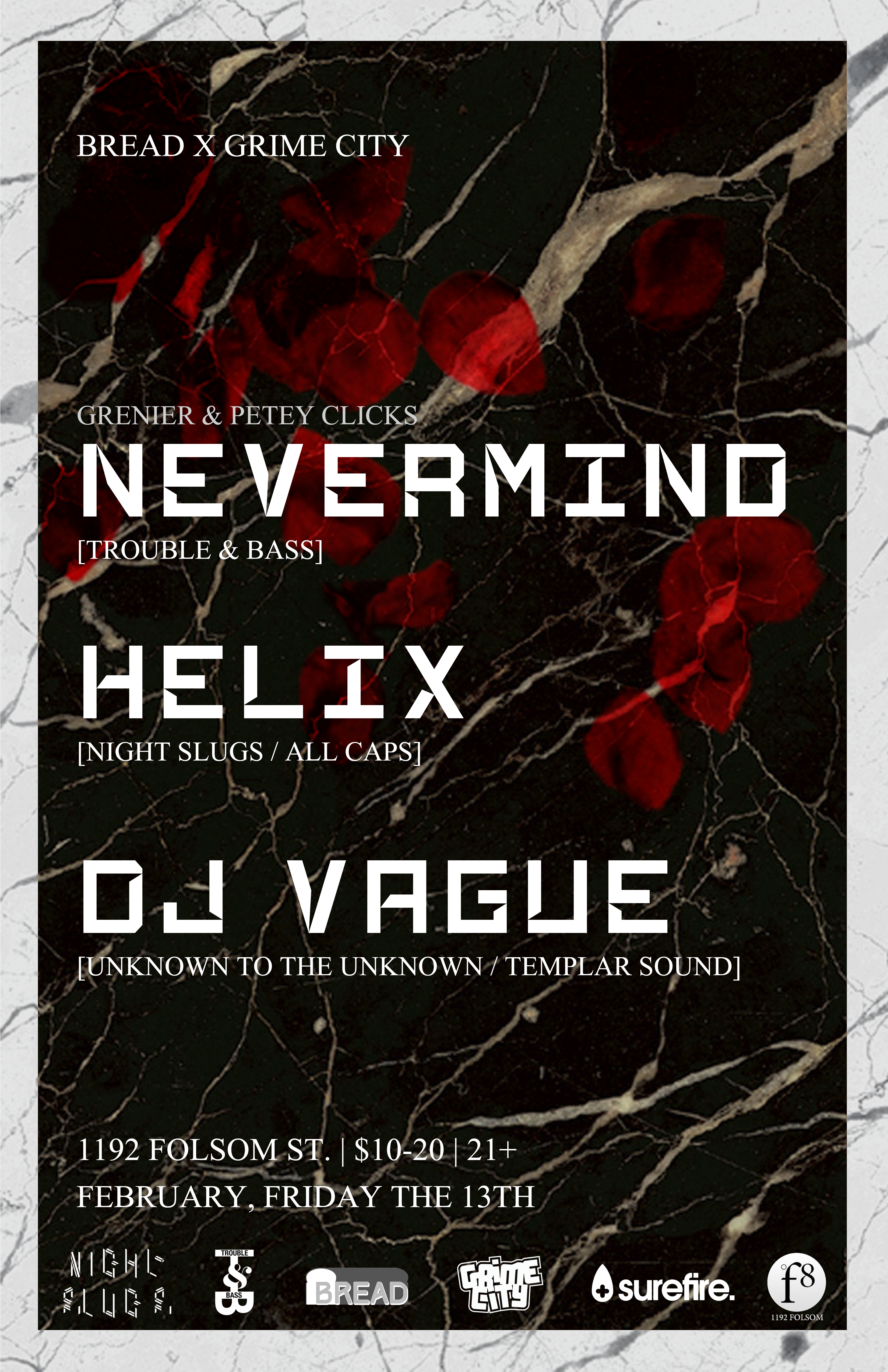 BREAD x Grime City flyer featuring Nevermind and Helix